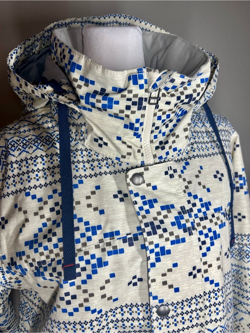 Burton Ginger DRYRIDE Snowboard Coat XL Pixelated Fair Isle Blue White Ski - Picture 4 of 16